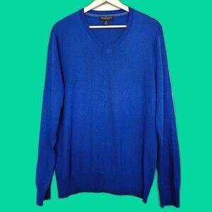Banana Republic Luxury Blend Blue V Neck Sweater Silk Cotton Cashmere M Preppy